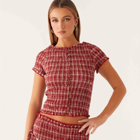 Lenore Ruby Check Button Top - Pepper Mayo - Picture 1 of 3